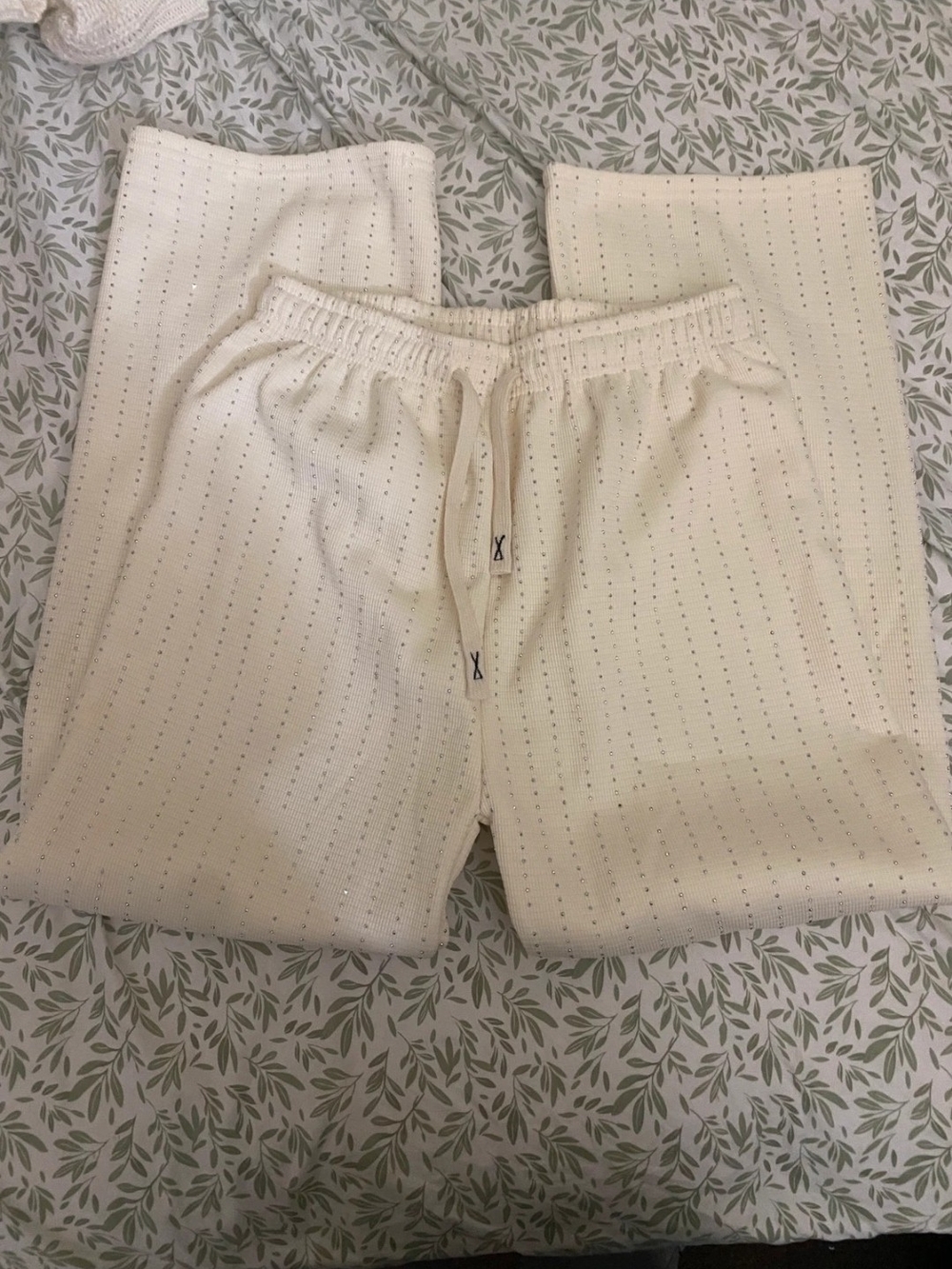 Cozy Cream Drawstring Joggers with Subtle Dot Stripe